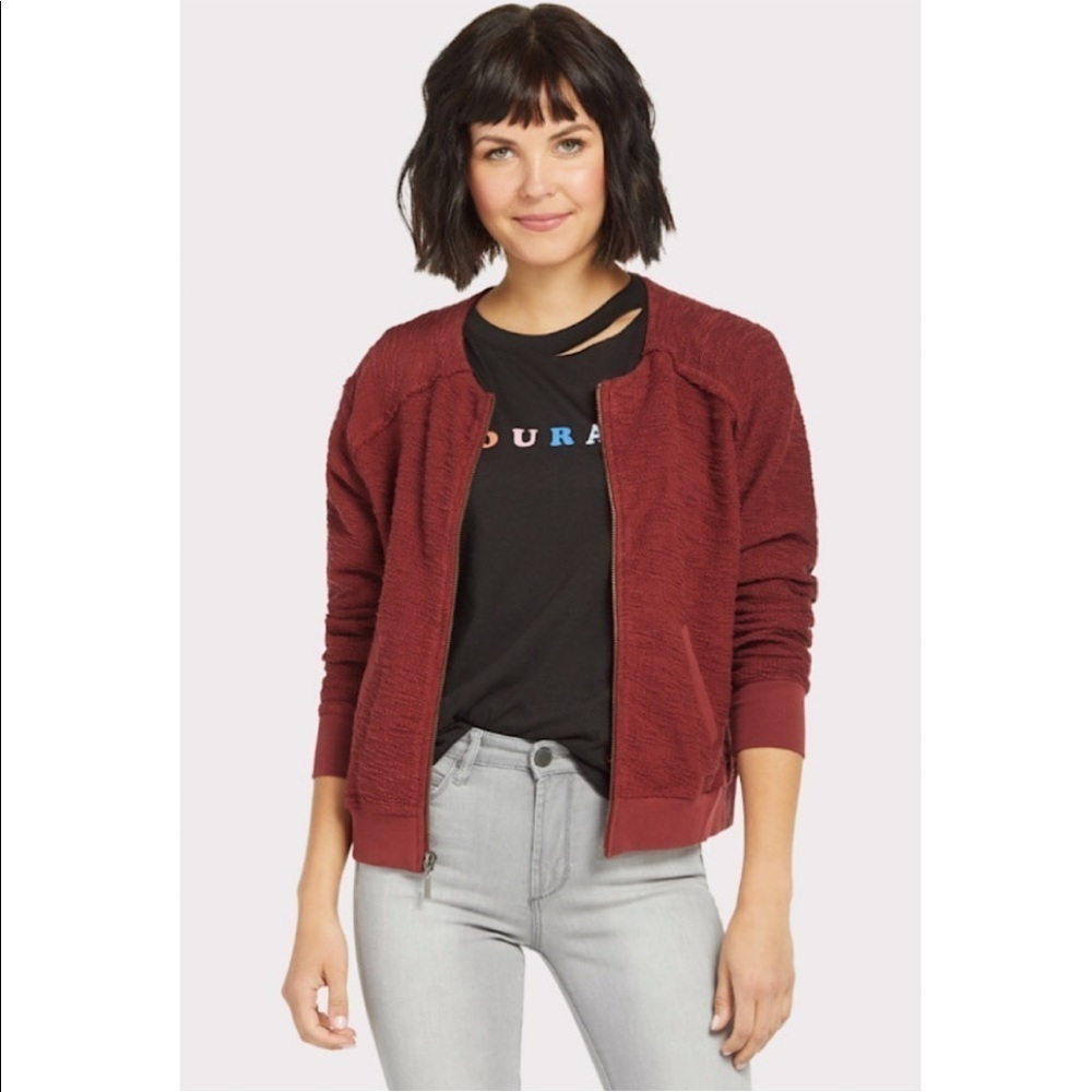 Red Haute Red Zip Front Long Sleeve Bomber Jacket with Pockets Size S